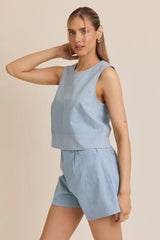 SLEEVELESS DENIM STRIPE TOP