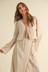 VISCOSE LONG SLEEVE TIE FRONT TOP