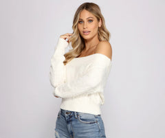 Off the Shoulder Cable Knit Sweater
