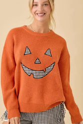 PUMPKIN FACE PATCHWORK SWEATER