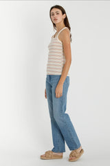 RIBBED COTTON MULTI STRIPED TANK TOP