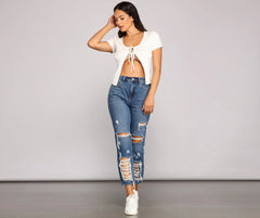 Trendy Tie-Front Ribbed Knit Cardigan
