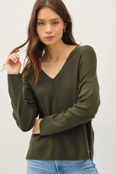 RELAXED V-NECK SWEATER WITH CENTER SEAM
