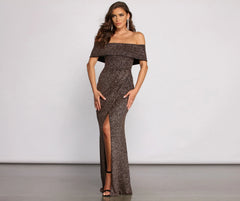 Elle Glitter Off The Shoulder Wrap Dress