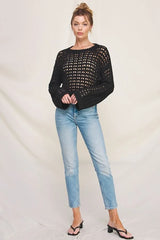 LONG FLARED SLEEVE OPEN WEAVE SWEATER