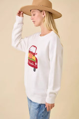 PUMPKIN TRUCK EMBROIDERED PATCHWORK SWEATER
