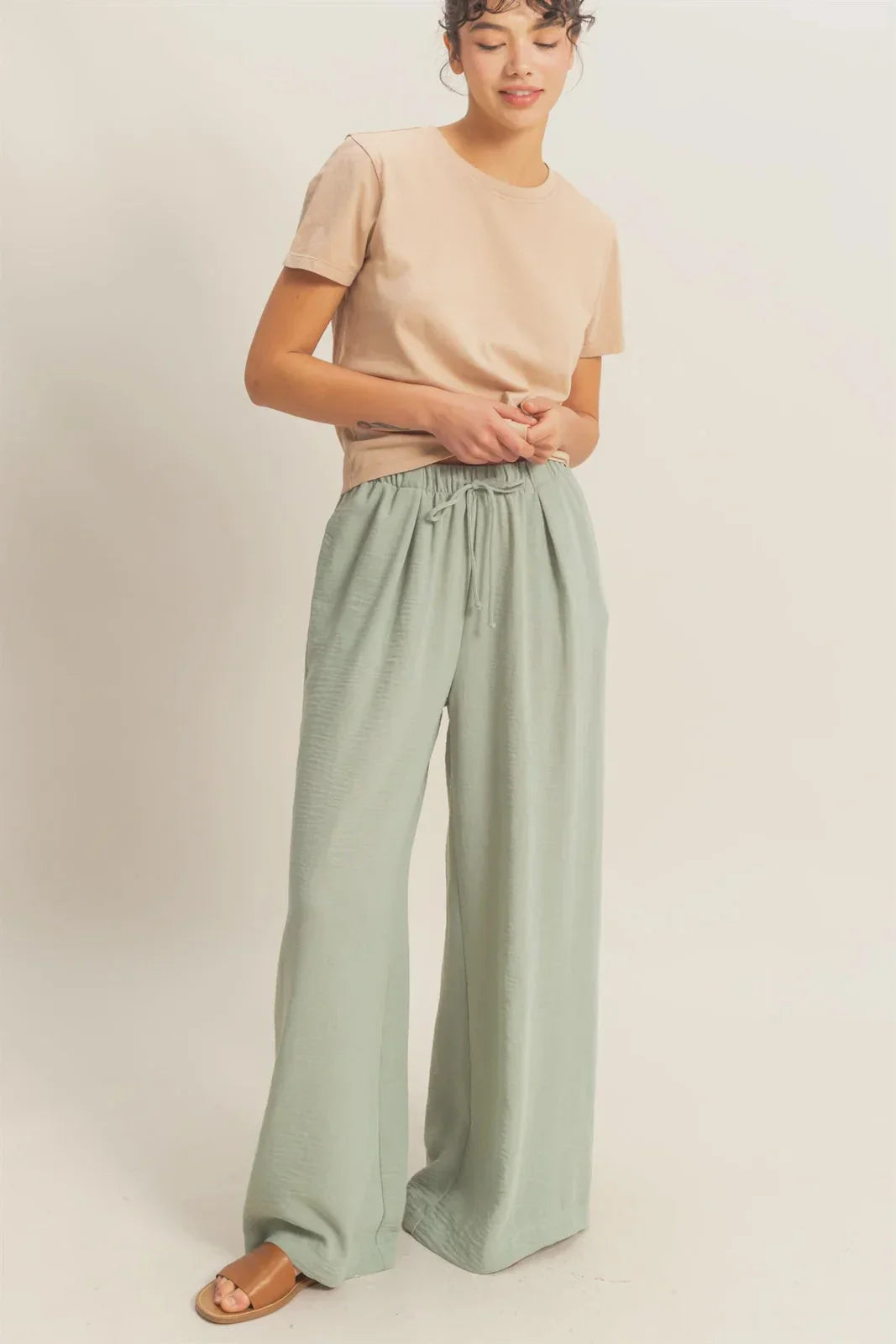 ELASTICIZED WAIST WIDE LEG PANTS