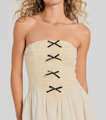 Prettiest Pick Strapless Bow A-Line Mini Dress