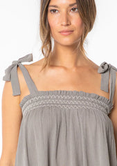 BOHEMIAN TIE SHOULDER SMOCKED TANK TOP