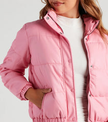 Stylish Edge Faux Leather Puffer Jacket
