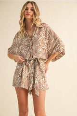 ZEBRA OVERSIZED SHIRT COLLAR ROMPER