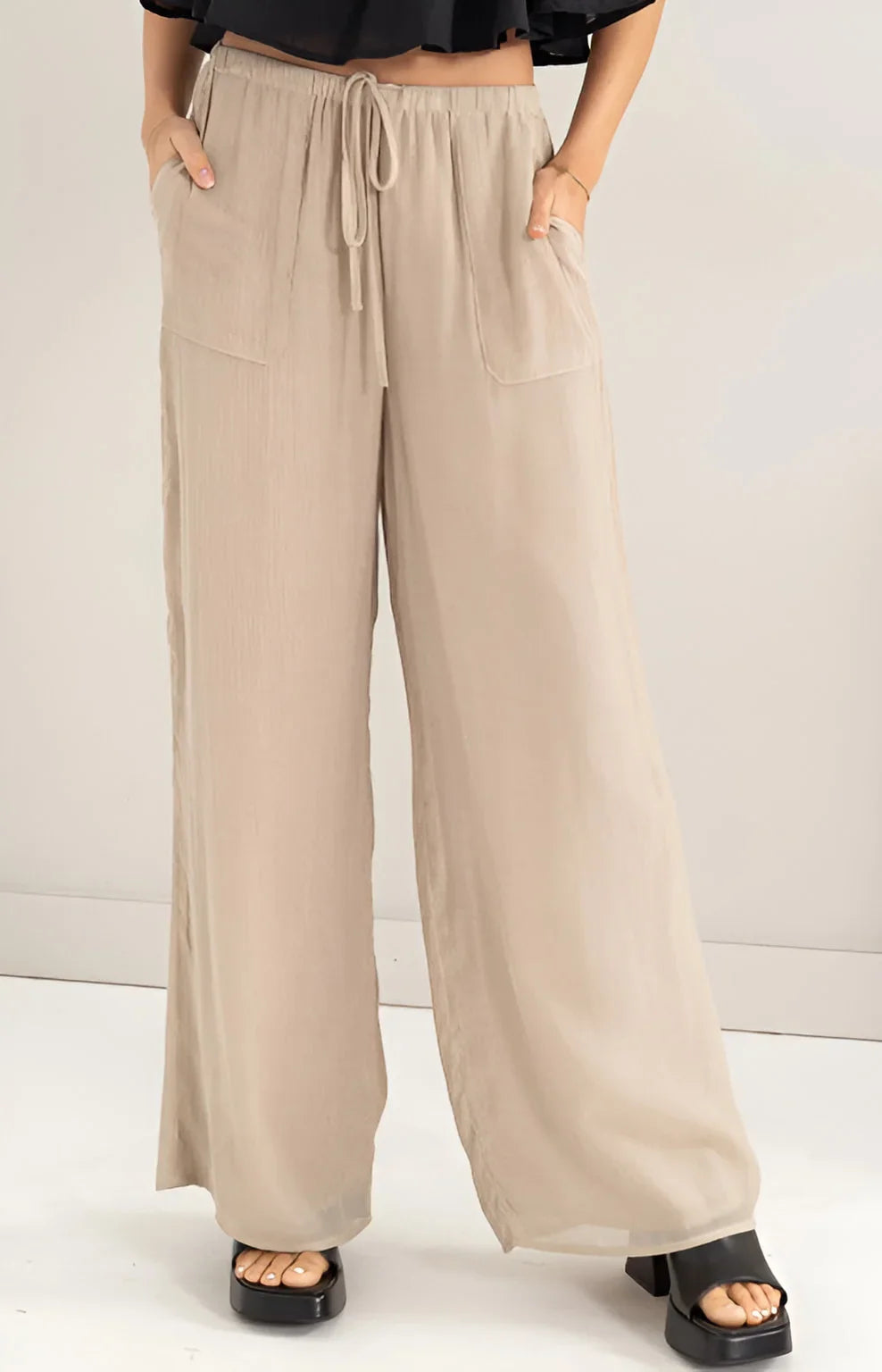 HIGH RISE LINEN BLEND WIDE LEG PANTS