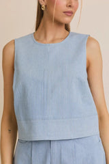SLEEVELESS DENIM STRIPE TOP