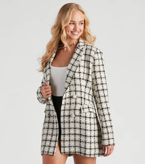 She's All That Tweed Plaid Blazer