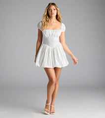 Bright Side Puff Sleeve Skater Bubble Hem Dress