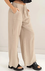 HIGH RISE LINEN BLEND WIDE LEG PANTS