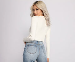 Collared Cropped Knit Henley Top