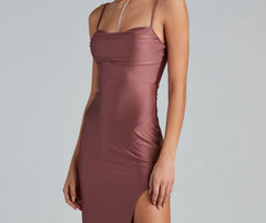 Darla Formal High Slit Satin Dress