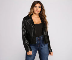 Croc Embossed Faux Leather Moto Jacket