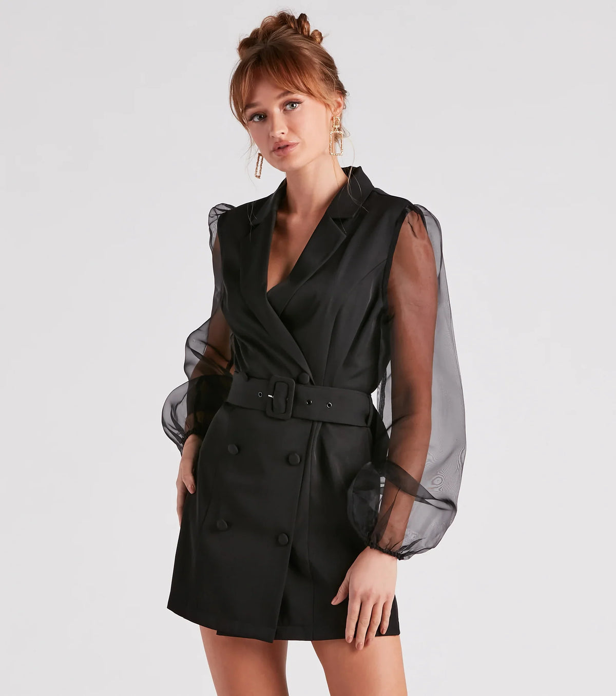 Chic And Fab Sheer Sleeve Blazer Dress