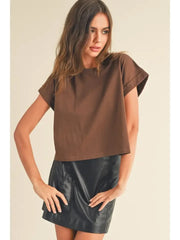 ROUND NECK CUFFED SLEEVE TOP