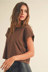 ROUND NECK CUFFED SLEEVE TOP