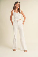 STRETCHED COTTON DENIM LOOK PANTS