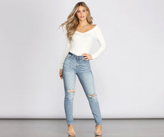 Off The Shoulder Ribbed Knit Bodysuit