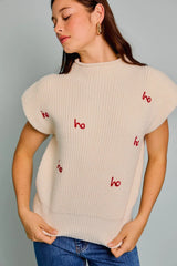 MOCK NECK POWER SHOULDER 'HO HO HO' SWEATER TOP