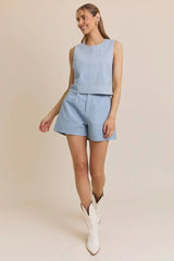 SLEEVELESS DENIM STRIPE TOP