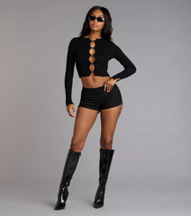 Peek the Drama Long Sleeve Crop Top