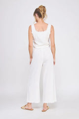 LINEN BLEND LACE UP TIE FRONT TANK TOP