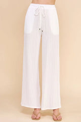 TEXTURED WOVEN ADJUSTABLE TIE WAIST PANTS