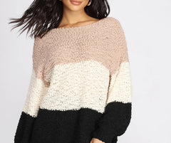 Colorblock Popcorn Knit Sweater