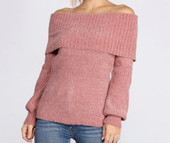 Chic Off The Shoulder Chenille Sweater