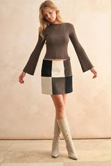 RIBBED LONG SLEEVE KNITTED TOP