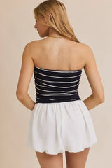 TUBE STRIPE TOP WOVEN SHORTS MIX ROMPER
