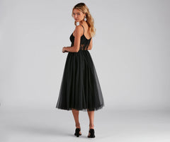 Vanae Formal Lace Illusion Midi A-Line Dress