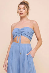 BAMBOO TEXTURED WOVEN CINCH BANDEAU TOP