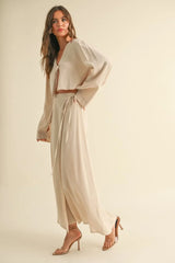 VISCOSE LONG SLEEVE TIE FRONT TOP