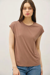 BAMBOO CAP SLEEVE BASIC ROUND NECK TOP