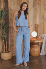 HIGH WAIST CHAMBRAY PANTS
