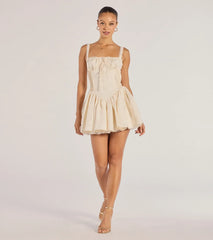 Flirt It Up Floral Jacquard Satin Corset Skater Dress