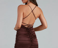 Major Lace Appeal Ruched Satin Mini Dress