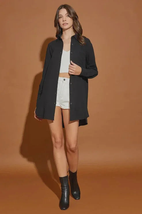 COTTON DOUBLE GAUZE OVERSIZED SHIRT DRESS
