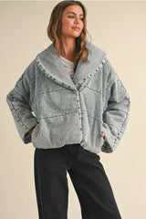 QUILTED TIE TO CLOSE DENIM JACKET