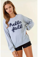 HELLO FALL LETTER EMBROIDERED SWEATER