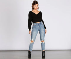 Ribbed Knit Surplice Top
