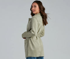 Here For It Faux Suede Trench