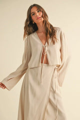 VISCOSE LONG SLEEVE TIE FRONT TOP